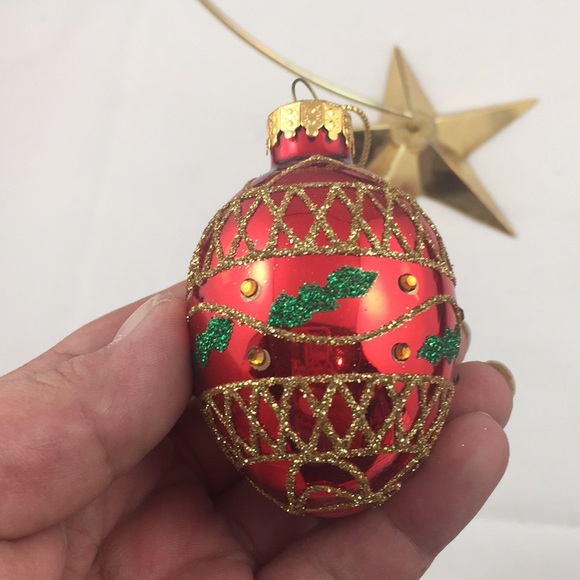 Vintage GKI/Bethlehem Glass Egg shaped embellished Christmas Ornament - Picture 3 of 8
